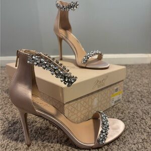 Jewel Badgley Mischka Embellished Satin Heels - Champagne size 8.5